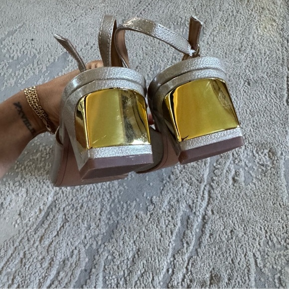 J. Renee SHAYANNE pumps block heels taupe pearl patent leather pointy toe 12 W - Picture 11 of 15